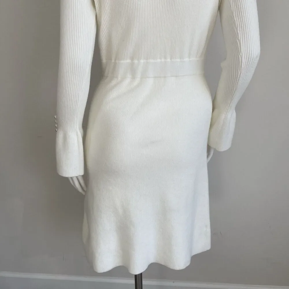 Ann Taylor Pearl Button Cuff Ribbed Mock Neck Long Sleeve Sweater Dress - Small - Picture 9 of 16